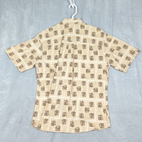 Woolrich Shirt Mens Medium Tan Allover Deer Season Buck Hunting Short Sleeve - Picture 2 of 11